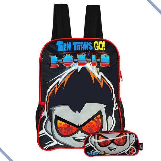 Imagem de Kit Mochila Escolar De Costas Com Estojo Robin Teen Titans