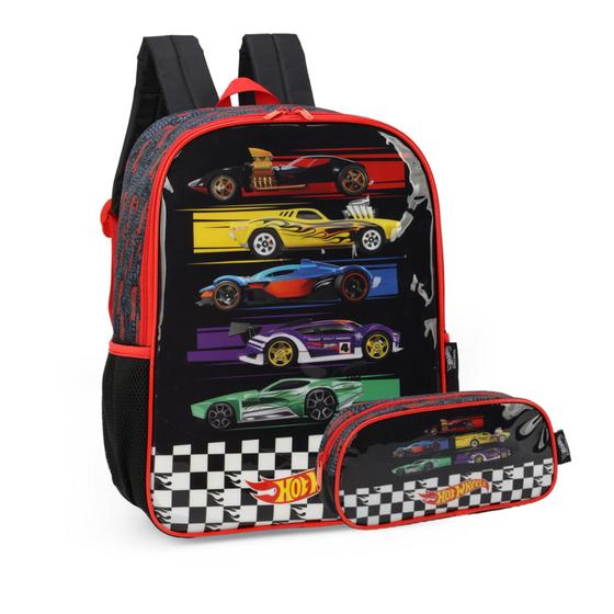 Imagem de Kit Mochila Escolar de Costas Hot Wheels Com Estojo Meninos