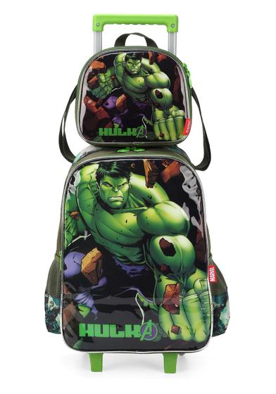 Imagem de Kit Mochila Escolar de Rodas e Lancheira Hulk - Luxcel Verde