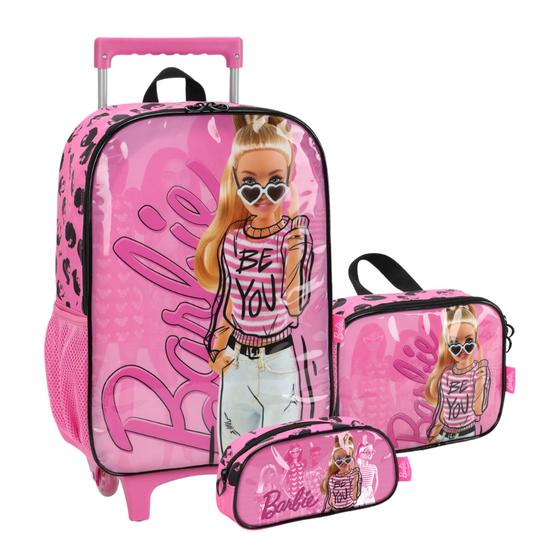 Imagem de Kit Mochila Escolar de Rodinhas Barbie Estojo e Lancheira Original