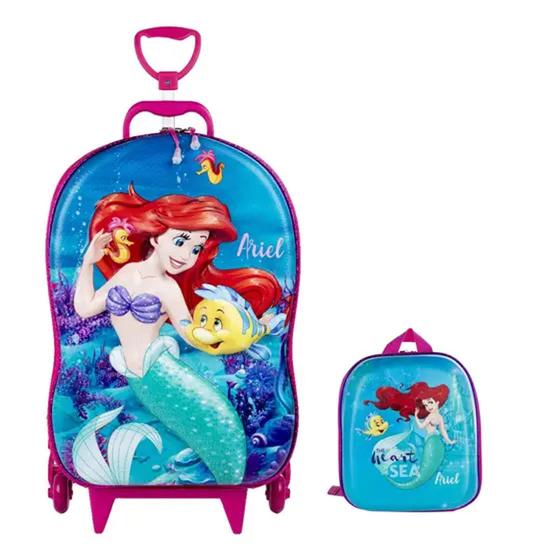 Imagem de Kit mochila escolar diplomata  3d  sereia ariel com lancheira