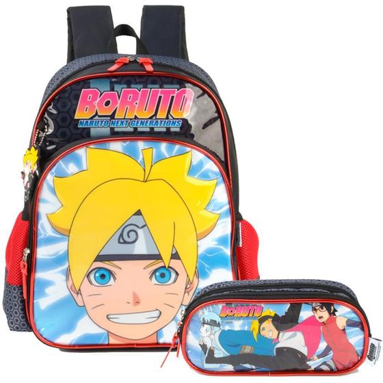 Imagem de Kit Mochila Escolar E Estojo Duplo Boruto Naruto Vermelho