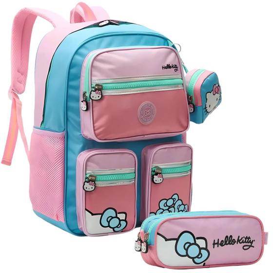 Imagem de Kit Mochila Escolar e Estojo Duplo Hello Kitty Xeryus