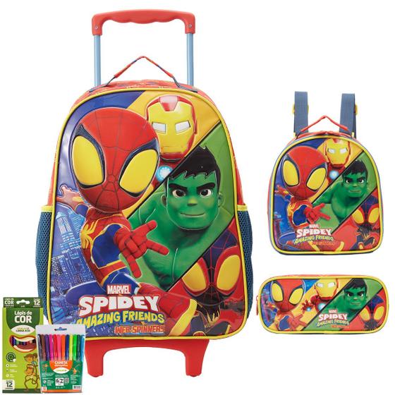 Imagem de Kit Mochila Escolar Equipe Aranha Original Lancheira Estojo