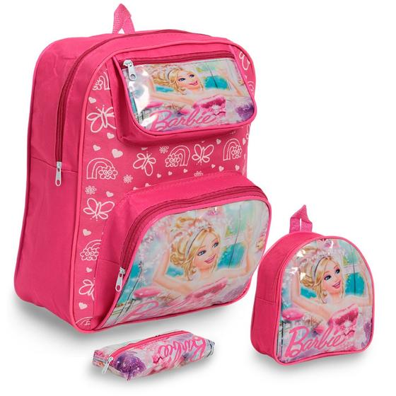 Imagem de Kit Mochila Escolar Feminina Barbie Costas Passeio Creche