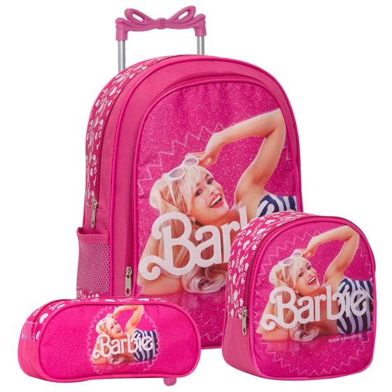 Imagem de Kit Mochila Escolar Feminina Estampa Barbie Carrinho Rosa