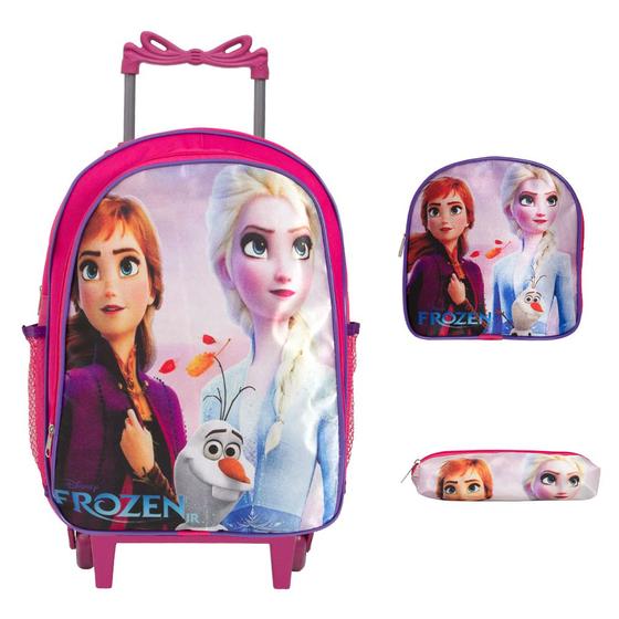 Imagem de Kit Mochila Escolar Feminina Frozen Rodinha Tam G Creche