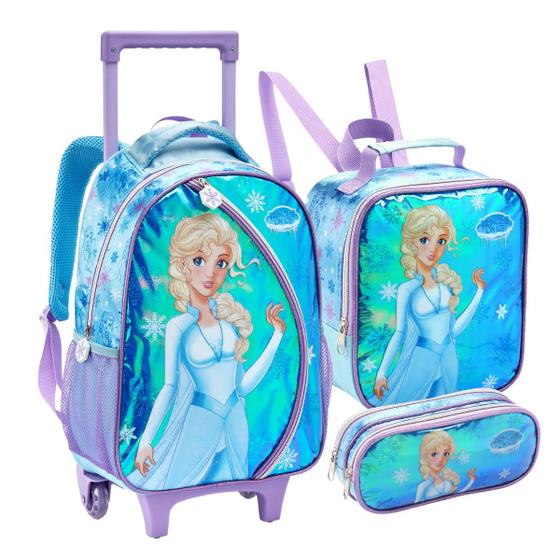 Imagem de Kit Mochila Escolar Feminina Infantil Lancheira Estojo Princesa Reforçada Resistente