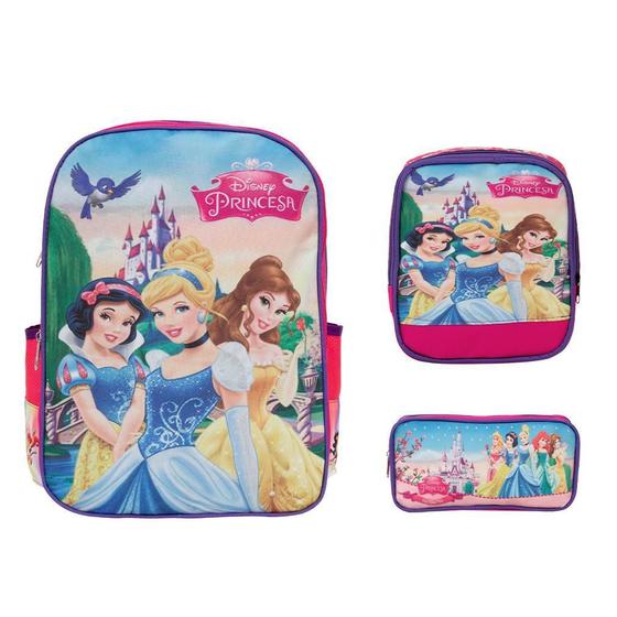 Imagem de Kit Mochila Escolar Feminina Princesas Lancheira Estojo