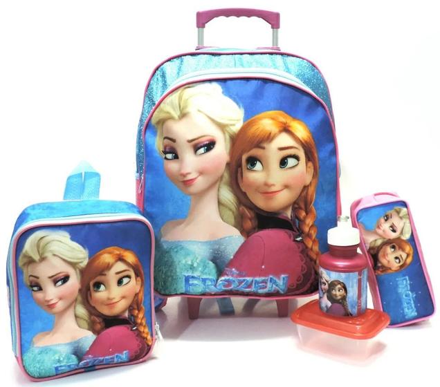 Imagem de Kit Mochila Escolar Frozen Glitter Rodinhas Tam G 2019 F5