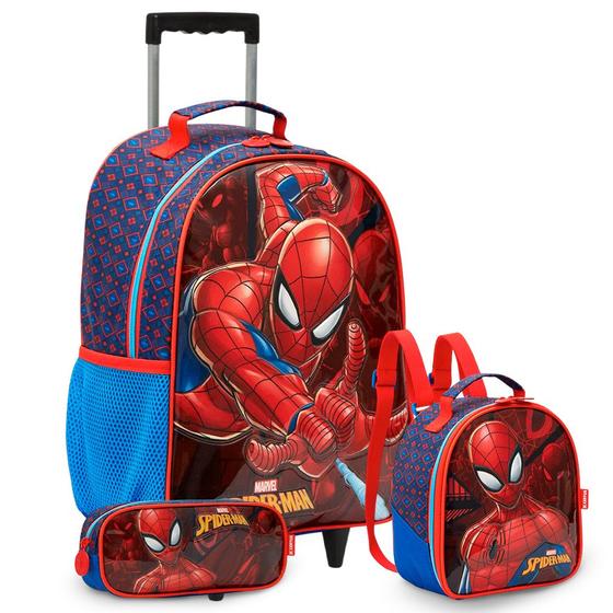 Imagem de Kit Mochila Escolar Homem Aranha Carrinho Passeio Creche