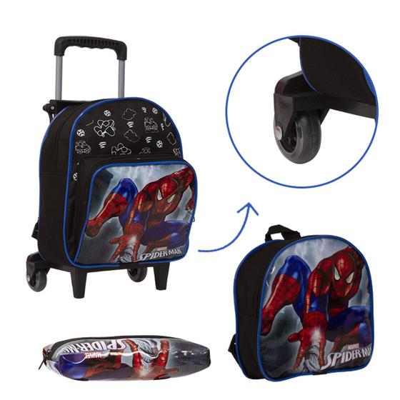 Imagem de Kit Mochila Escolar Homem Aranha de Rodinhas Reforçada Aulas