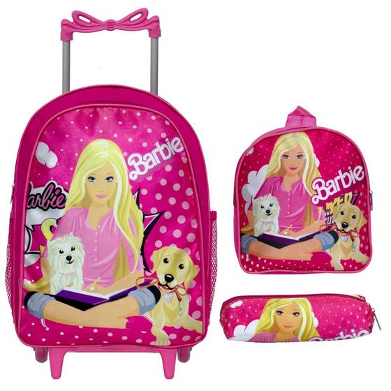 Imagem de Kit Mochila Escolar Infantil Barbie De Rodinha