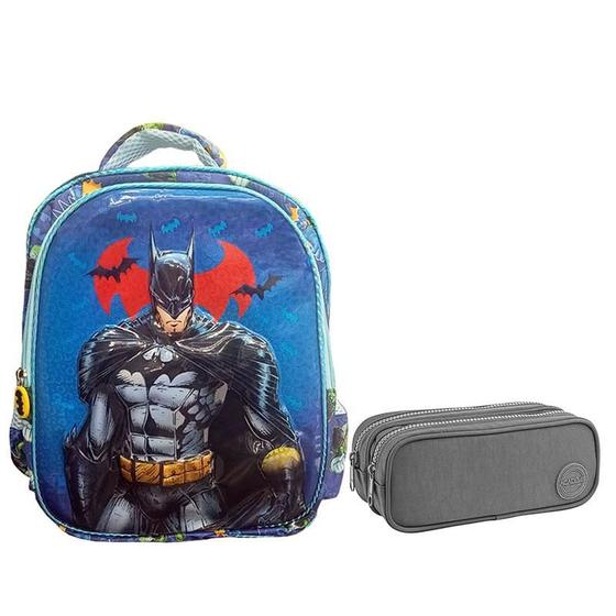 Imagem de Kit Mochila Escolar Infantil Batman e Estojo Duplo Académie Cinza - Tend Tudo