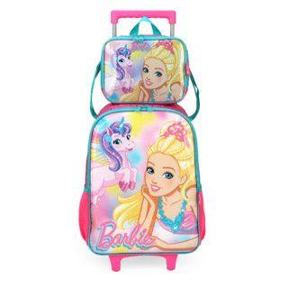 Imagem de Kit Mochila Escolar Infantil c/ rodinhas + lancheira Barbie IC39973BB  - Luxcel