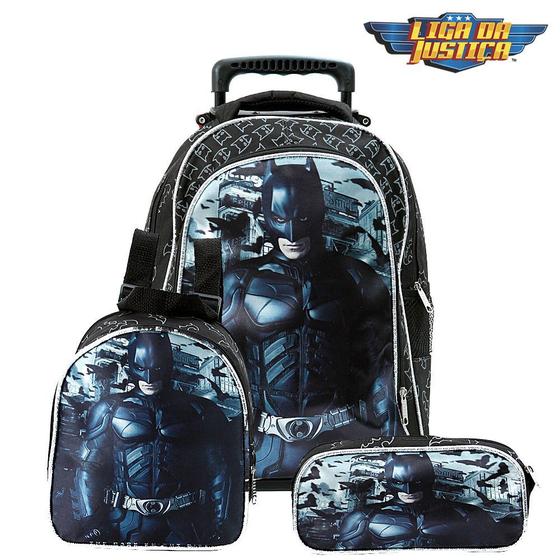 Imagem de Kit Mochila Escolar Infantil DC Batman Bolsa Herói C Rodinha