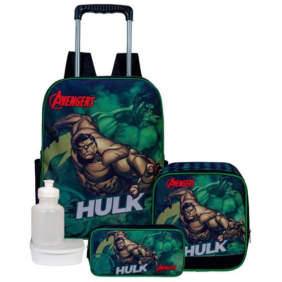 Imagem de Kit Mochila Escolar Infantil De Carrinho De Hulk+Lancheira