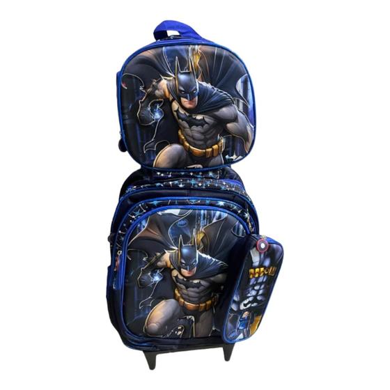 Imagem de Kit Mochila Escolar Infantil  De Rodinhas Estampada 3d Para Meninos