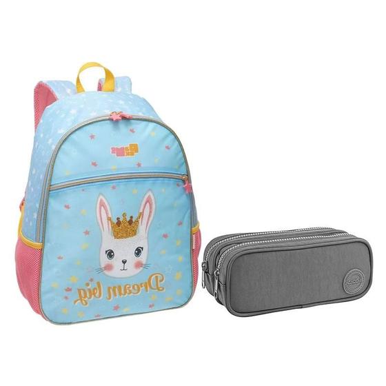 Imagem de Kit Mochila Escolar Infantil Dream Big e Estojo Académie Duplo Cinza - Pacific