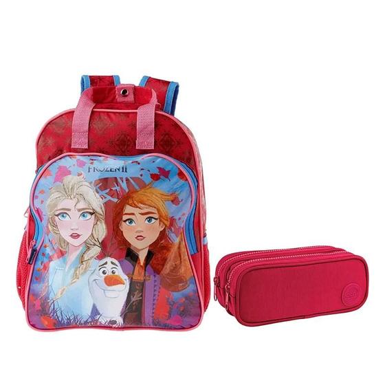 Imagem de Kit Mochila Escolar Infantil Frozen 37389 e Estojo Duplo Académie Rosa - Dermiwil