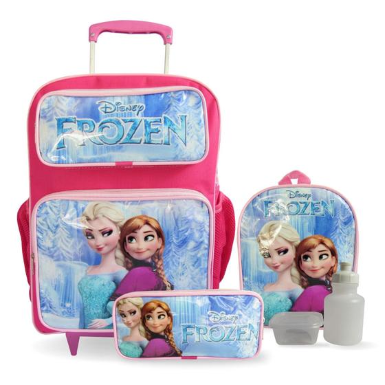 Imagem de Kit Mochila Escolar Infantil Frozen Tam G Rodinhas