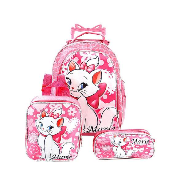 Imagem de Kit Mochila Escolar Infantil Gata Marie Com Rodinhas