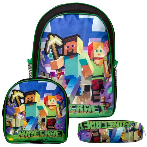 Imagem de Kit Mochila Escolar Infantil Jogo Minecraft Grande De Costas