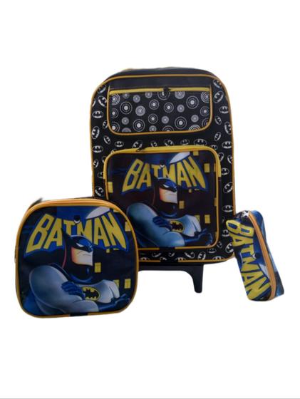 Imagem de Kit Mochila Escolar Infantil Lancheira Rodinha Batman