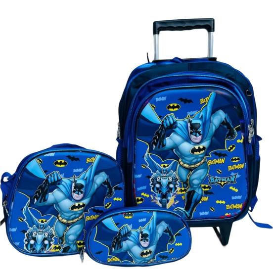 Imagem de Kit Mochila Escolar Infantil Lancheira Rodinha Batman