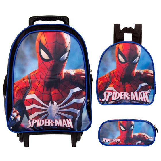 Imagem de Kit Mochila Escolar Infantil Marvel Homem Aranha Com Rodinha