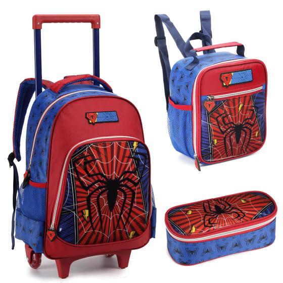 Imagem de Kit Mochila Escolar Infantil Masculino Homem Spider Dark Aranha