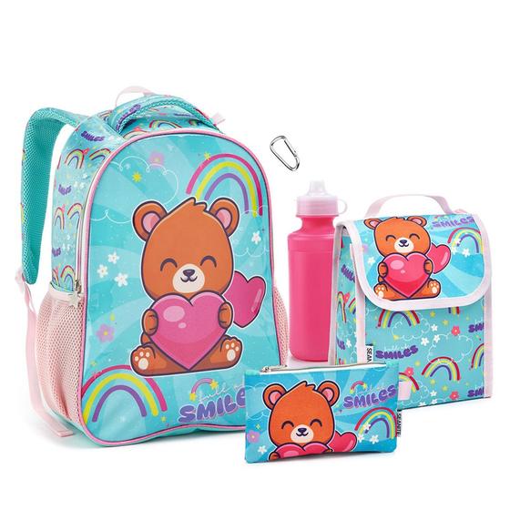 Imagem de Kit Mochila Escolar Infantil Menina Com Lancheira Estojo Animais Fofas