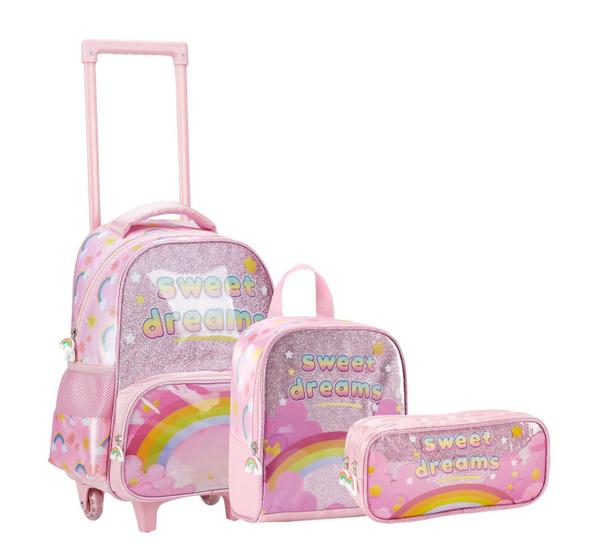 Imagem de Kit Mochila Escolar Infantil Menina de Rodinha Sweet Dreams