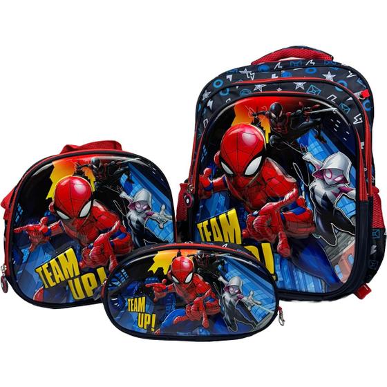 Imagem de Kit Mochila Escolar Infantil Meninos com Lancheira e Estojo Personagens 3D