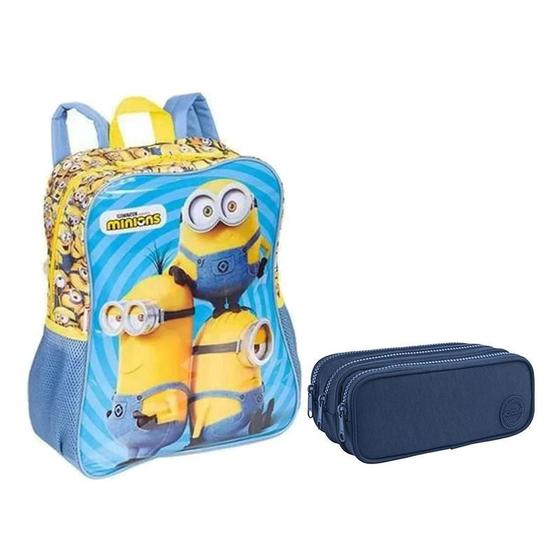 Imagem de Kit Mochila Escolar Infantil Minions e Estojo Académie Triplo Azul - Sestini