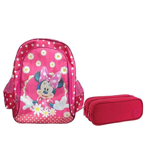 Imagem de Kit Mochila Escolar Infantil Minnie 14 e Estojo Duplo Académie Rosa - ABCD