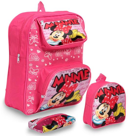 Imagem de Kit Mochila Escolar Infantil Minnie Passeio Pre Escola