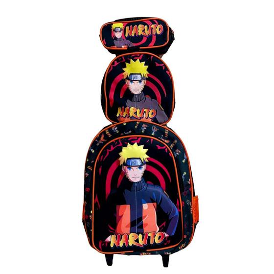 Imagem de Kit Mochila Escolar Infantil Naruto com Rodinhas Estojo e lancheira Lançamento 2024 