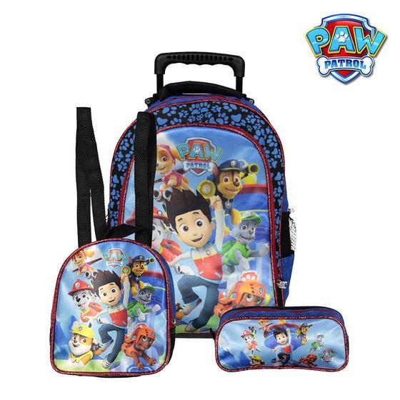 Imagem de Kit Mochila Escolar Infantil Patrulha Canina Azul de Rodinha