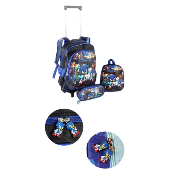 Kit Mochila Escolar Infantil Rodinha Masculino Sonic 3 Pçs Menor preço em Kit Mochila Escolar Infantil Rodinha Masculino Sonic 3 Pçs