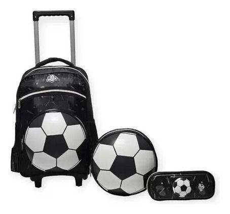 Imagem de Kit Mochila Escolar Infantil Rodinhas Masculina Futebol Bola