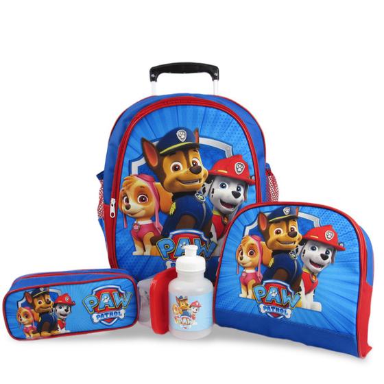 Imagem de Kit Mochila Escolar Infantil Rodinhas Patrulha Canina Azul Tam M