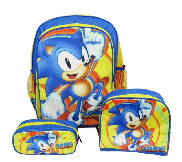 Imagem de kit Mochila Escolar Infantil Sonic Costas