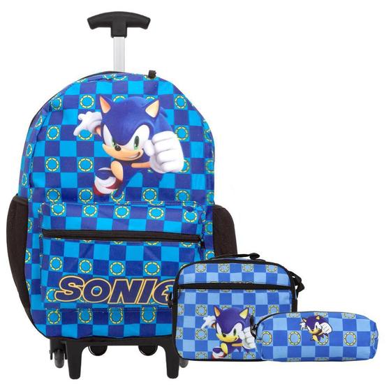 Imagem de Kit Mochila Escolar Infantil Sonic Rodinhas