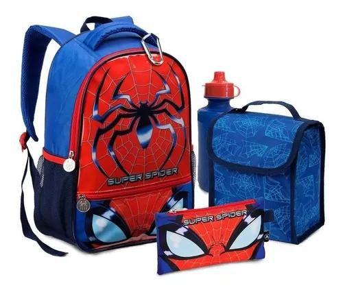 Imagem de Kit Mochila Escolar Infantil Spider Homem Aranha G Costas