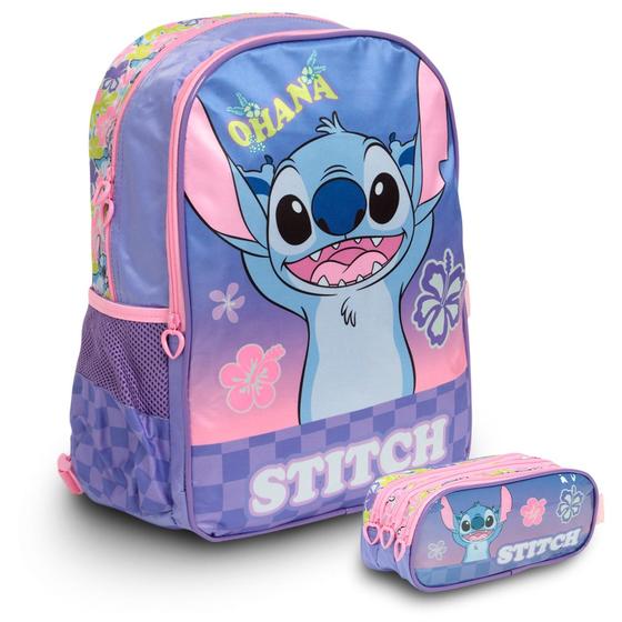 Imagem de Kit Mochila Escolar Infantil Stitch Reforçada Volta As Aulas