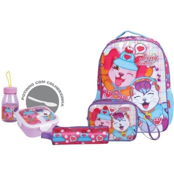 Imagem de Kit Mochila Escolar Jovely Friends Winth Kids Estojo Squeeze