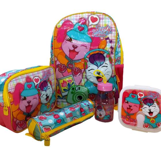 Imagem de Kit Mochila Escolar Jovely Friends Winth Kids Estojo Squeeze