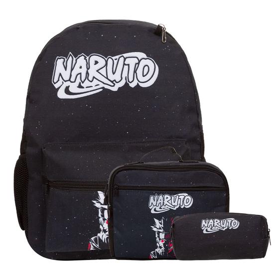 Imagem de Kit Mochila Escolar Juvenil Costas Naruto Lancheira e Estojo