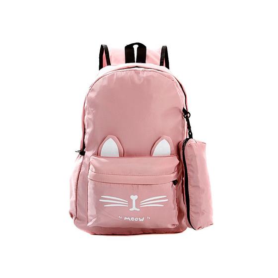 Imagem de Kit Mochila Escolar Juvenil Feminina de Gatinho Rosa Costas